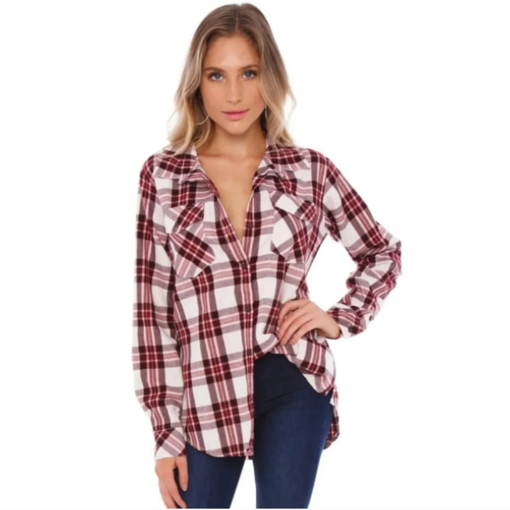 Anthropologie Red and White Plaid Button Down Shirt - Picture 4 of 9